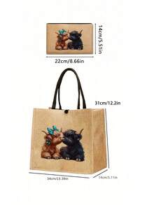 Adorable Highland Cow Printed Tote Bag, Large Capacity Tote Bag,Tote Bag And Makeup Pouch Set,Lightweight Large Capacity Tote Bag, Reusable Burlap Shopping Bag, Portable Travel Beach Bag With Makeup Bag, Travel Handbag For Holiday Vacation Weekend Getaway Short Trip,Personalized Birthday Gifts Present For Friend Her,Teacher's Day, Nurse's Day, Birthday, Anniversary, Best Gift For Mother's Day, Cute Highland Cow Bag For Women