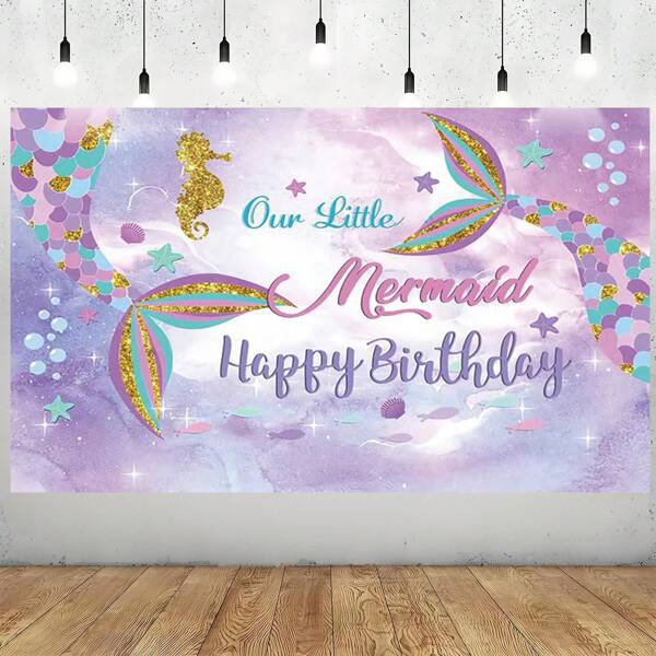 Happy Birthday Mermaid Backdrop, 180x110cm Under The Sea Birthday Party Supplies, Suitable For Mermaid Princess Party Decorations