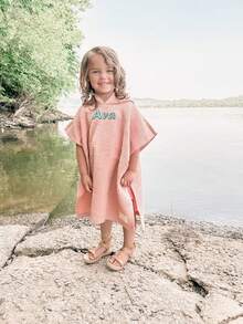 Personalized Toddler Hooded Towel Cape (1-3 Years) | Custom Name Embroidery | Soft Waffle Weave | Quick-Dry Swim & Bath Cover | Daycare Essential - Multicolor - View 2