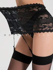 Sexy Lace One-Piece Garter Stockings, Romantic Lingerie Women Thigh High Stockings With Garter Belts - Black - View 1