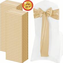 20pcs Champagne Satin Chair Sash Bows, Universal Decorative Chair Cover Ties For Wedding Reception, Washable & Reusable Chair Ribbons, Suitable For Wedding Events And Banquets
