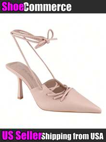 Heeled Mules For Women Slingback Kitten Heel Pointed Closed Toe Stiletto Pumps Summer Shoes - Apricot - View 1