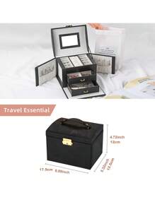 CASEGRACE 1 pièce Boîte à bijoux en PU de luxe avec miroir, boîtes à bagues, boucles d'oreilles, colliers. Grand étui de rangement pour bijoux, cadeau idéal pour les filles pour Noël, mariage, organisation de stockage estival