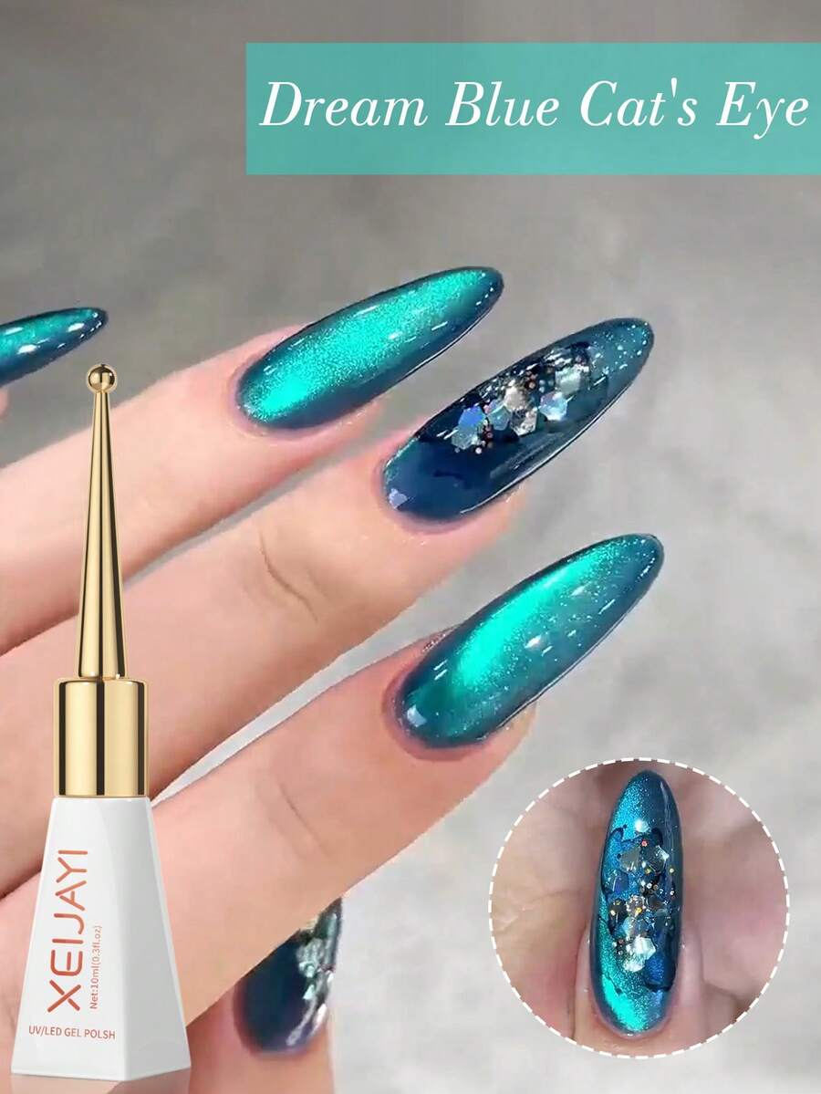 XEIJAYI 1pc 10ml Dream Blue Cat Eye Magnetic Gel Nail Polish Soak Off Uv Led Lamp Nail Polish For Women For Spring-No Magnetic Stick Included - Màu xanh lam - Xem 1