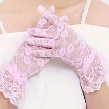 1 Pair Of Elegant White Lace Fingerless Women's Gloves - Breathable Mesh And Floral Pattern, Elastic Fit, Decorative Wedding Bride Gloves With Ruffled Cuffs, Perfect For Summer Outings, Lace Gloves - 黑色 - 查看 9