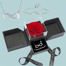 Black Premium Rose Soap Flower Gift Box, Number 8 Heart Necklace Bracelet Combination Set For Mothers, Wives, Girlfriends, Your Own Holiday Gift, Suitable For Valentine's Day, Anniversaries, Mother's Day, Thanksgiving, Christmas Gift Giving