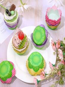 300Pcs Flower Cupcake Liners Spring Summer Flower Baking Cups Pink Purple Yellow Petal Cupcake Wrappers Holders Muffin Liners For Spring Wedding Bridal Shower Birthday Tea Party Decor(Red And Green)