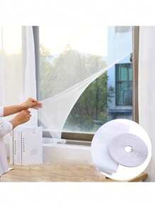 1 rollo, Pantalla para ventana autoadhesiva, malla ajustable, red de ventana de bricolaje con cierre de gancho y bucle, instalación rápida, blanco, mantiene alejados a los insectos