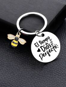 1 pieza "Dios del Tiempo" Llavero con cita motivacional en español, regalo para compañeros de trabajo, maestros, estudiantes, accesorios de coche, dije para bolso, mochila para la escuela, accesorios de Halloween, regalos para el Día del Maestro, regalos para amigos, hermana - abeja - Ver 4