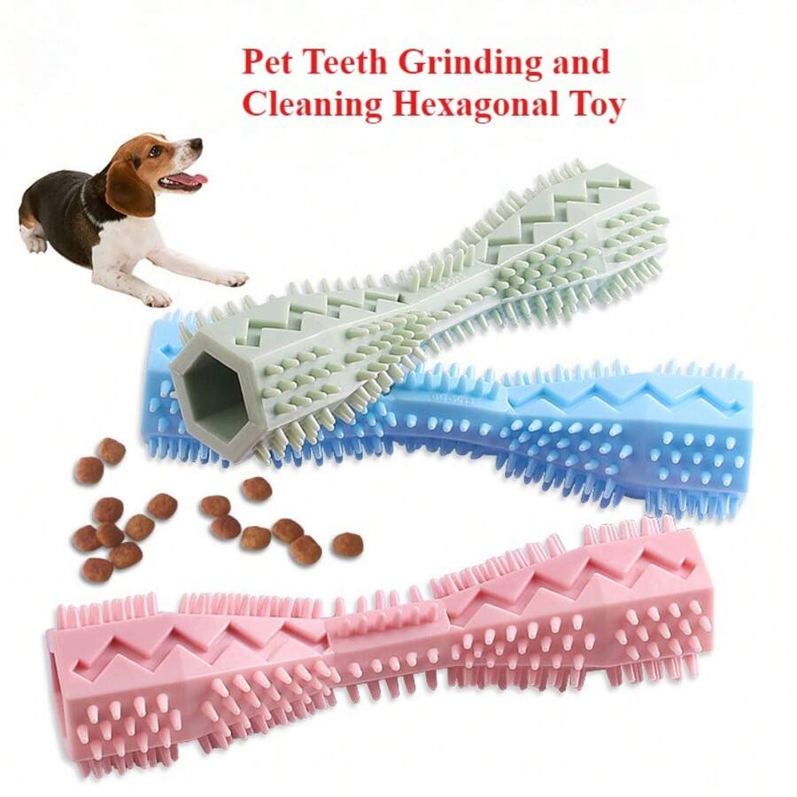 条纹耐用狗咬胶棒 - 适合所有犬种的牙齿健康牙刷玩具，用于牙齿清洁和按摩
