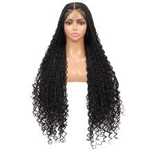 360° High Definition Full Lace Triangle Seamless Braided Wig, Boho Wavy Ends, Handmade Crochet, 36 Inch Natural Braid Wig With Baby Hair, Women Synthetic Lace Front Braided Wig, For Everyday Wear - Black - View 10