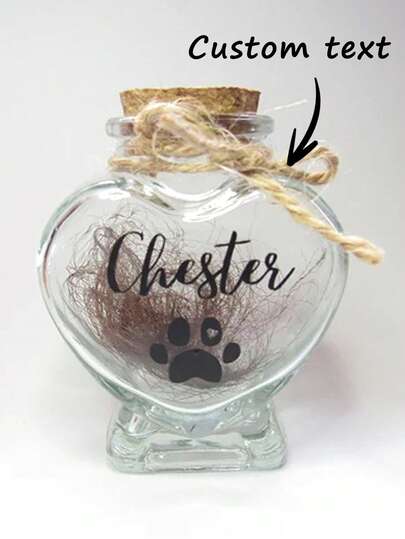 1Pc Custom Pet Fur Hair Memorial Keepsake Jar, Heart Bottle Pet Loss Dog Cat Memorial Gifts, Personalized Pet Urn, Memorial Urn Keepsake For Pet Hair Birthday Graduation, Multi-Functional For Her, Boyfriend, Dad, Girlfriend, Mom, Family, Friends, Tea Room, Home, Garden, Office, For Anniversaries, For Valentine's Day, For Mother's Day, For Birthdays, For Father's Day, For Graduation, For Weddings, For Housewarming, Home Refresh