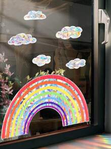 3PCS/6PCS Rainbow Cloud Window Stickers, Daisy Flower Glass Film, Rainbow Static Cling Window Film, PVC Bedroom Decor, Sunlight Reflection Produce Rainbow For Living Room, Bedroom, Dining Room Gifts Birthday Graduation Home Decor Wall Decor Bathroom Decor Room Decoration Stuff Living Room Decor House Decor Home Decor Living Room Wall Art Wall Paper Personalised Stickers