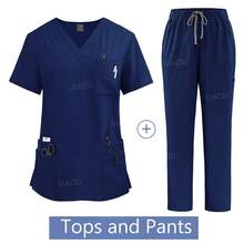 Medical Uniform Scrub Hospital Working Scrubs Set Nursing Scrub Uniforms Women Healthcare Pharmacy Clinic Work Clothes - 42168-皇家藍 - 查看 12