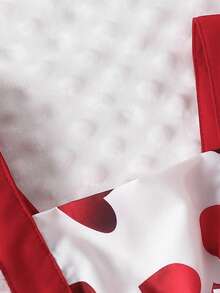 Baby Girls' Fashionable Minimalist Cute Square Neck Bowknot Bodysuit With Heart Shaped Print, Ruffled Edges, Headband, Spring/Summer - Red - View 3