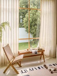 1pc Solid Color Minimalist Japanese Style Linen Window Curtain, Summer Sheer Curtain For Living Room Bedroom, Nordic Linen Texture