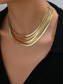 1pc Multi-Layer Elegant Simple Chic Snakeskin Decor Collarbones Chain Necklace, Versatile Daily Wear - Yellow Gold - View 4