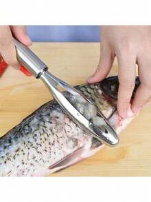 1pc Stainless Steel Double-Sided Fish Scale Remover, Kitchen Tool - Multicolor - View 12