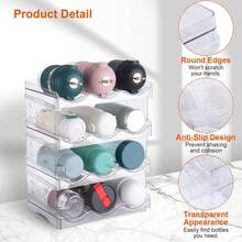 Water Bottle Storage Rack Transparent 3-Piece 4-Layer Detachable Organizer For Kitchen Counter Cabinet Home Bathroom Decor Summer Makeup Organizer Back To School - As Shown - View 6