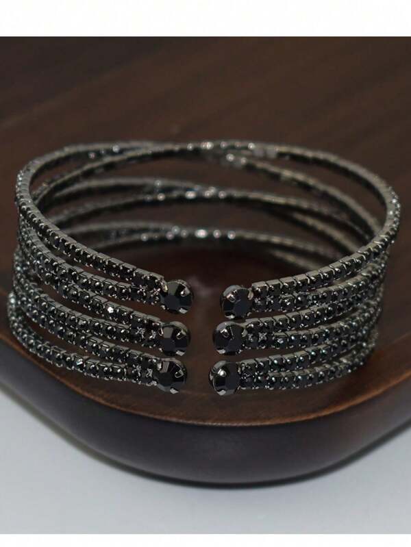 1 Peça Pulseira Bracelete com Cristais em Estilo de Noiva, Pulseira de Couro de Cristal Minimalista para Casamento
