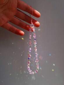 1pc Glass Phone Strap With Pink Star, Summer Bling Bling Phone Shell Lanyard For Digital Camera Gifts For Mother, Family, Friends, Birthday, Holiday Phone Charm, Phone Chain - Multicolor - View 4