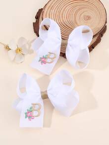 2 piezas Clips para el cabello con bordado floral lindo de 26 letras y lazo, accesorios para el cabello tipo pato para niñas, adecuados para decoración diaria - Multicolor - Ver 35