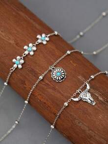 3pcs/Set Vintage Western Style Faux Turquoise Necklace Set - Multicolor - View 4