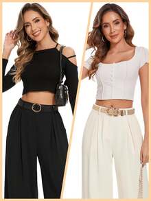 3 Pcs Women's Belt Set, Women's Waist Belts With Gold Color Alloy Buckle, Suitable For Jeans - Multicolor - View 3