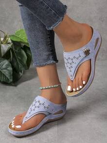 Plus Size Women's Wedge Thong Platform Round Toe Slide Sandals - Baby Blue - View 4