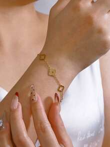 TONSI 1 件时尚、精致、优雅、简约 18K 镀金不锈钢四叶草手链，适合送给母亲、妻子、老师、同事的礼品盒 - 金 - 查看 8