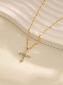 1pc Cross Necklace For Women,14K Gold Plated Cross Pendant Necklace Dainty Gold Cross Necklaces For Women Small Cross Charm Necklace Simple Cute Choker Necklaces Gold Jewery - 金色 - 查看 6