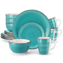 vancasso 16 Piece Porcelain Dinner Set Vintage Look Turquoise Ceramic Plate Set With 4 Piece Dinner Plate,Dessert Plate,Bowl,Mug Set - 綠松石 - 查看 1
