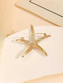 1pc Fashionable Minimalist Ocean Vacation Rhinestone Colorful Glass Starfish Brooch Pin, Suitable For Gifting To Relatives, Friends, Wearing To Parties And Work - Gold - View 3