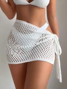 Women Bikini Cover Ups Skirt Summer Crochet Cutout Swimsuit Bottom Cover Up For Beach Swimwear Bathing Suit - White - View 2