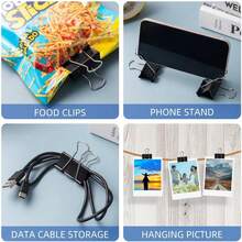 Clips para carpetas, pinzas de papel surtido en 6 tamaños: Extra grande, Grande, Mediano, Pequeño, Extra pequeño y Micro, paquete de 100 unidades (Negro), para satisfacer sus diferentes necesidades de uso - Multicolor - Ver 9