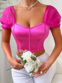 1pc Pink Sexy Backless Spaghetti Strap Camisole Midriff Baring Crop Top Corset