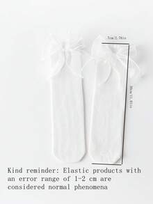 1 Paar japanische Schleife Damensocken im Frühlings- und Herbststil, koreanische Version im Lolita-Stil, süße Spitzenborte an weißen Strümpfen - Weiss - Übersicht 2