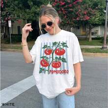 Camiseta Pomodoro Vintage Tomate Graphic Tee Tomato Girl Summer TTeto Camiseta Italian Market Shirt Amalfi Estética Oversized Tops - Blanco - Ver 1
