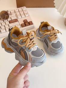 1 Pair Of 2025 Fashionable New Children's Sports Shoes, Suitable For All Seasons, Casual Shoes For Boys And Girls, Running Shoes Suitable For Daily Travel And Campus Activities, Baby Walking Shoes, Lightweight, Wear-Resistant, Anti Slip - Yellow - View 1