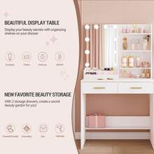 Dressing Table With Mirror And 10 LED Lights, Dressing Table With 4 Open Shelves And 2 Compartments, Dressing Table With 2 Drawers, For Bedroom, Living Room