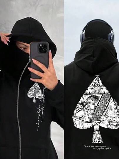 Sweat-shirt à capuche double couche , style de rue, cool, imprimé fleurs de prunier, imprimé poker, imprimé style Y2Y, style sport, décontracté pour femmes. Vêtements d'hiver pour femmes, vêtements d'automne pour femmes, élégantes femmes, pour femmes, hauts, streetwear femmes, automne femmes, rentrée scolaire, fête femmes, style Y2K femmes, hauts pour sortir, hiver femmes, campagne femmes, soirée femmes