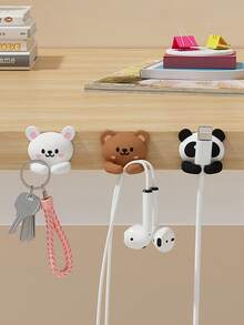 3pcs Durable PVC Cable Organizer - Cute Cartoon Animal(Panda, Rabbit, Bear) Wall-Mounted Cable Clips With Protective Cap - Cord Management Accessory For Desk And Nightstand,Multi-Color Plastic Cord Holders For Kitchen Appliances,Stylish & Functional Power Cord Management System.Various Colors,Easy Installation Adhesive Hooks, For Desk And Bedside Table Management,Utility Hooks - Multicolor - View 4