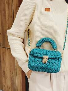 1 件手工钩编花卉条纹女士手提包，时尚休闲手提包，配有可拆卸链带，多功能大容量，适合日常使用和派对，送给朋友的礼物 - 彩色 - 查看 12