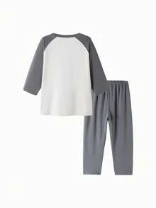 Balabala Tween Boys' Pajama Set - Soft Long Sleeve Top & Pants - Cozy Sleepwear For Tween Boys - Gray and Black Tone - View 5