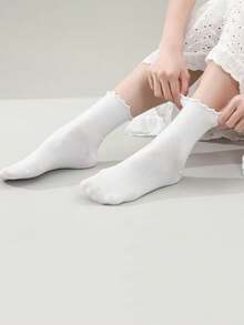 6 Pairs Of Ruffle Socks Women, Cute Breathable Casual  Ruffle Ankle Socks - 6 Pairs White6 - View 3