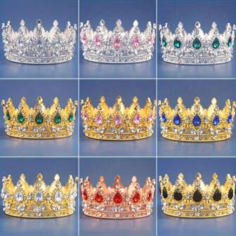 1 pièce Tiare et couronne couleur or avec cristaux pour femmes, couronne de mariée avec strass, accessoire de cheveux de mariage, bijou cadeau