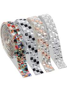 4/1Piece Self-Adhesive Sparkling Diamond Ribbon Set, 4/2 Yards Total - Crystal Embellishments For Diy Crafts, Clothing, Phone & Party Accessories