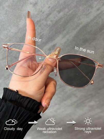 1 件金属猫眼空心框架超轻装饰镜，多用途室内电脑镜和户外变色时尚眼镜，适合夏季海滩度假、户外、旅行