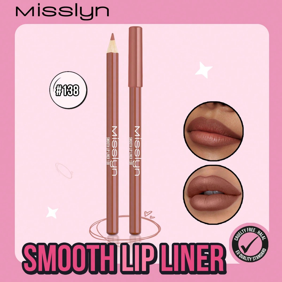 Shein 138 Misslyn 1Pc Smooth Lip Liner,Colorstay Longwear Rich Lip Pencil,Highly Pigmented Matte Lip Makeup,Soft Smooth Application Ultra Fine Natural Finish Lip Contour Pencil For Daily Wear,Party & Y2k Looks, Vegan & Cruelty-Free,Brand Beauty Cosmetics