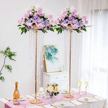 2 Pcs/10 Pcs Vase Tabletop Decor - Metal Flower Stands With Hanging Crystal Lamps For Wedding, Tall Vases For Dining Table, Wedding Party & Home Decor - Gold - View 4